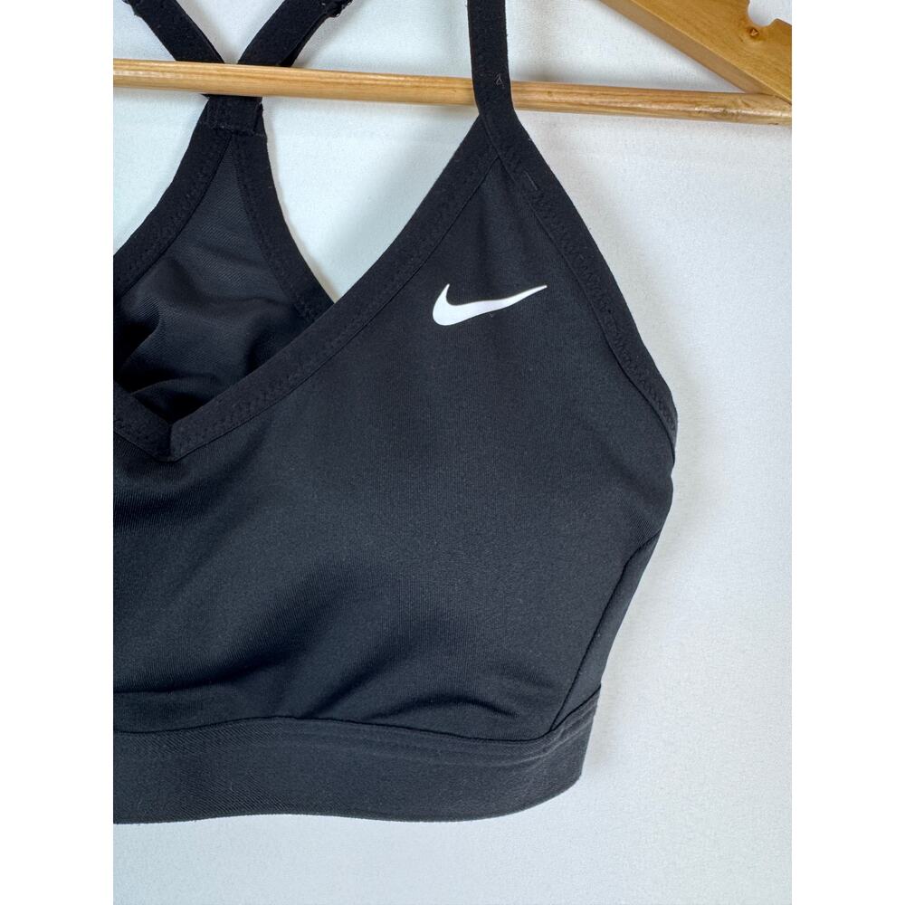 Nike Indy Dri Fit Sports Bra Women L Black Padded V Neck Strappy Yoga Workout - Picture 2 of 6